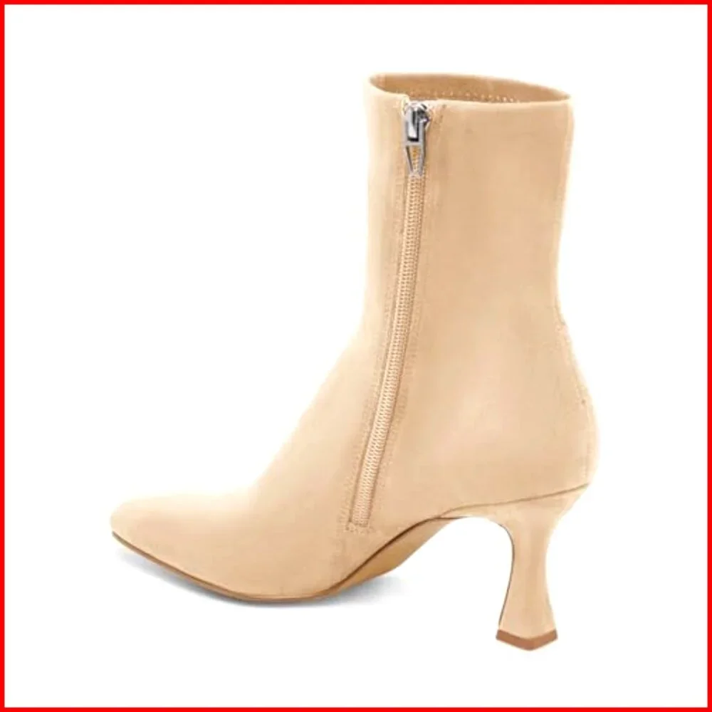 Kitten Heel Ankle Boots Square Toe Side Zipper Dressy Booties Fall Shoes